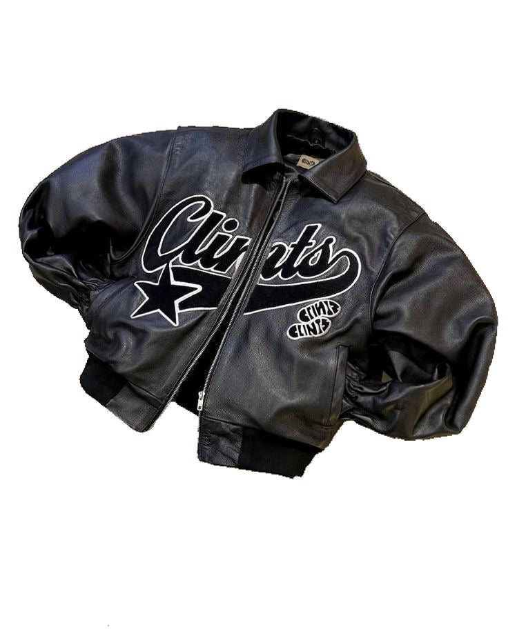 Clints, Men's Embroidered Leather Jacket